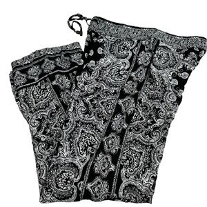 Black and White Boho Flowy Palazzo Pants, S